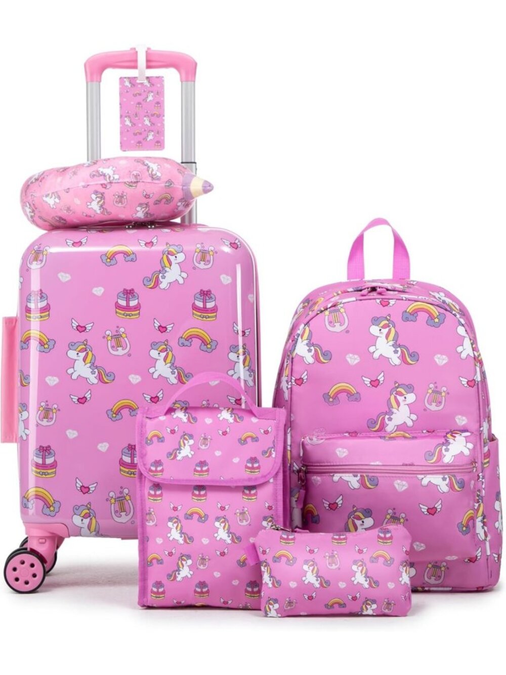 16” Kids Luggage Set - Hardside Suitcases with Spinner Wheels, 6-Piece Travel